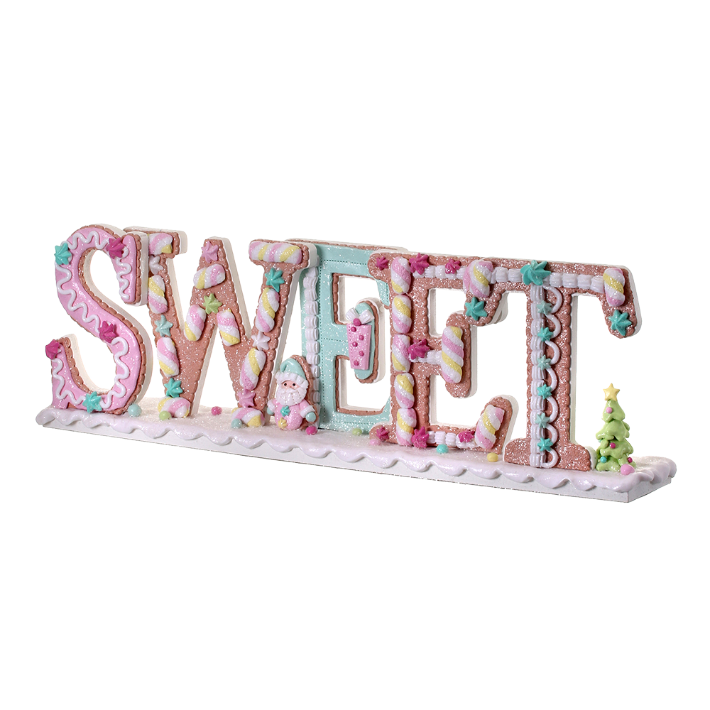 Viv! Christmas Kerstbeeld - 'Sweet' Snoep Tafelstuk van Klei - pastel roze - 51cm