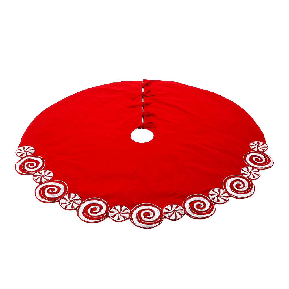 Viv! Christmas Luxury Tree Skirt - Mrs. Claus Skirt with Peppermint Swirl Bead Candy - Ø132cm