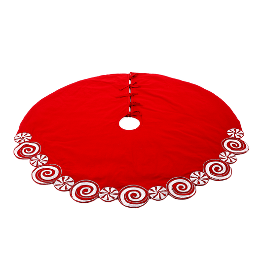 Viv! Christmas Luxury Tree Skirt - Mrs. Claus Skirt with Peppermint Swirl Bead Candy - Ø132cm