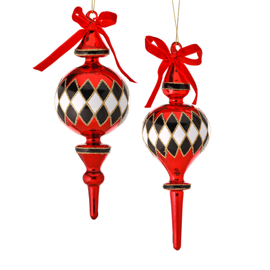 Viv! Christmas Bauble - Harlequin - set of 2 - glass - red black white - 20 and 23cm