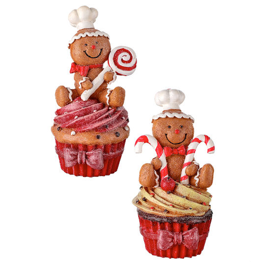 Viv! Christmas Tabletop Figure - Gingerbread Men Candy Cupcakes - set of 2 - red white - 14cm