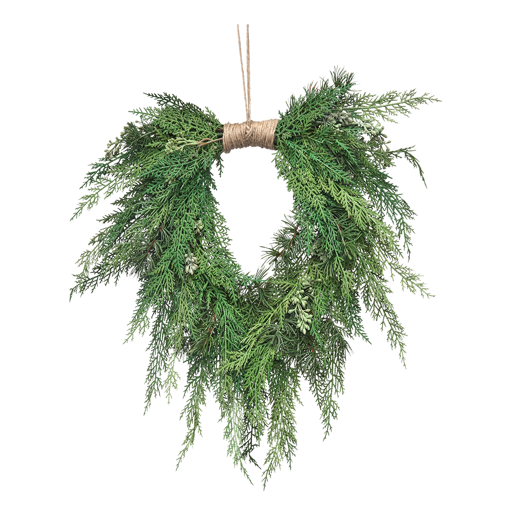 Viv! Christmas Heart Shaped Artificial Christmas Wreath - Natural Touch Cedar Pine Branches - Green - 55cm