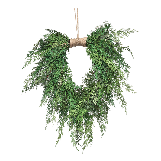 Viv! Christmas Heart Shaped Artificial Christmas Wreath - Natural Touch Cedar Pine Branches - Green - 55cm