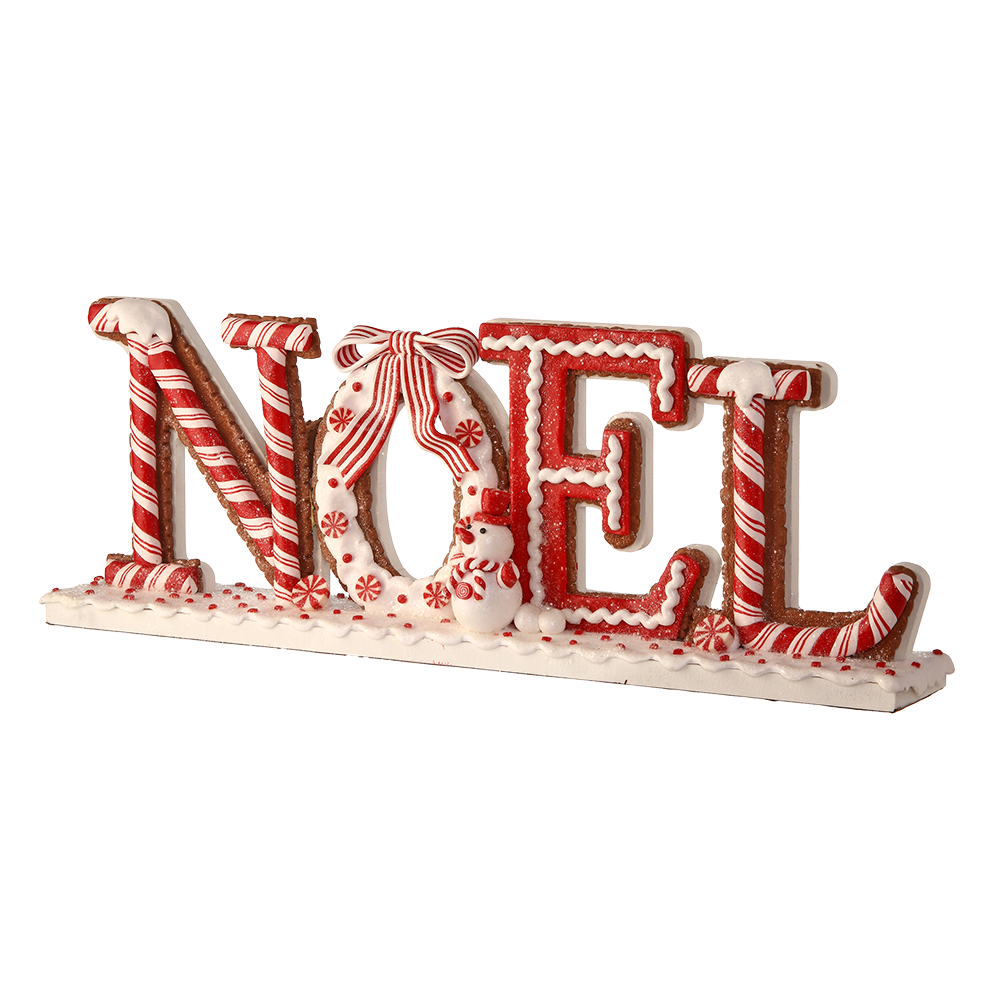 Viv! Christmas Kerstbeeld - Pepermunt Snoep 'Noel' Tafelstuk van Klei - rood wit - 43cm