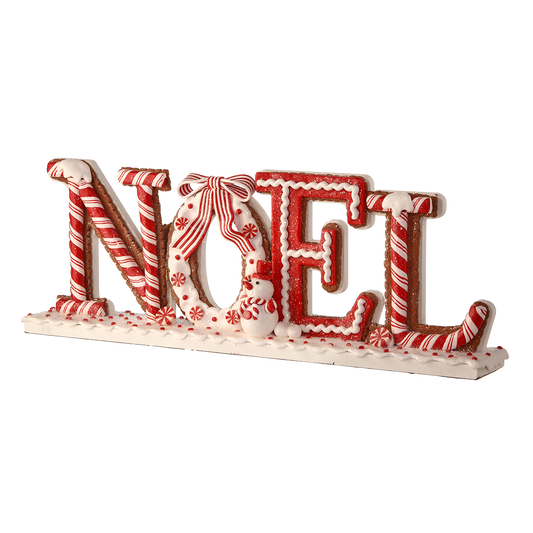 Viv! Christmas Tabletop Figure - Peppermint Candy 'Noel' Clay Centerpiece - Red White - 43cm