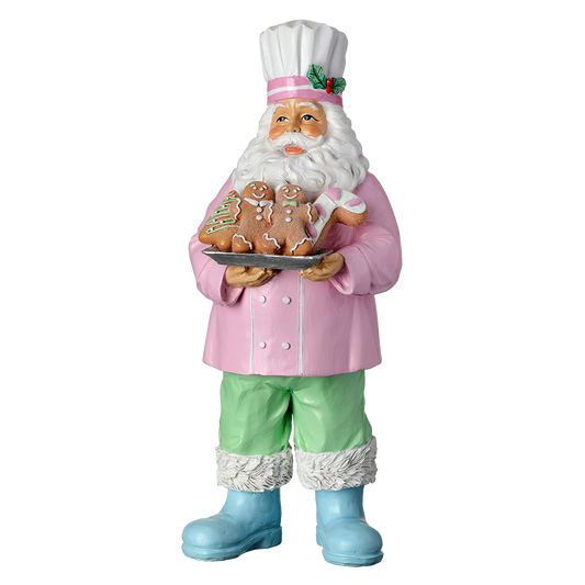 Viv! Weihnachtsstatue - Lebkuchenkoch Weihnachtsmann - Pastell - Rosa Grün - 42 cm