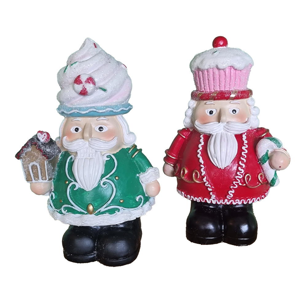 Viv! Christmas Kerstbeeld - Snoepgoed Kerst Notenkraker met Dessert Hoed - set van 2 - rood groen - 21cm