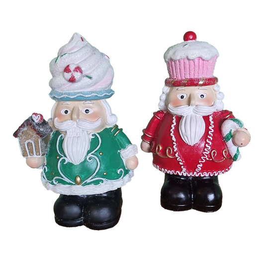 Viv! Christmas Tabletop Figure - Sweets Christmas Nutcracker with Dessert Hat - set of 2 - red green - 21cm