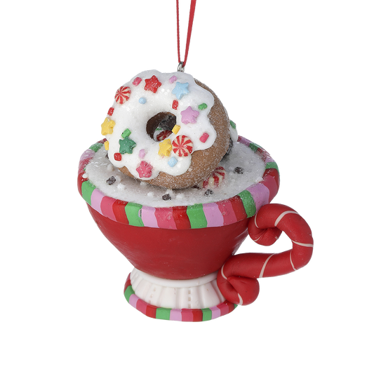 Viv! Christmas Ornament - Chocolate Milk Mug with Candy from Clay  - red white green - 8cm