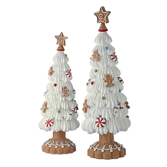 Viv! Christmas Tabletop Figure - Candy Gingerbread Tree - set of 2 - white brown red - 33 and 38cm