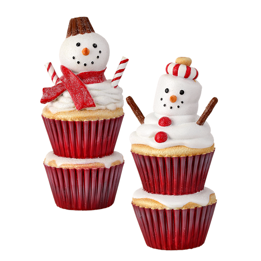 Viv! Christmas Tabletop Figure - Double Cupcake Snowman - Set of 2 - Red White - 20cm