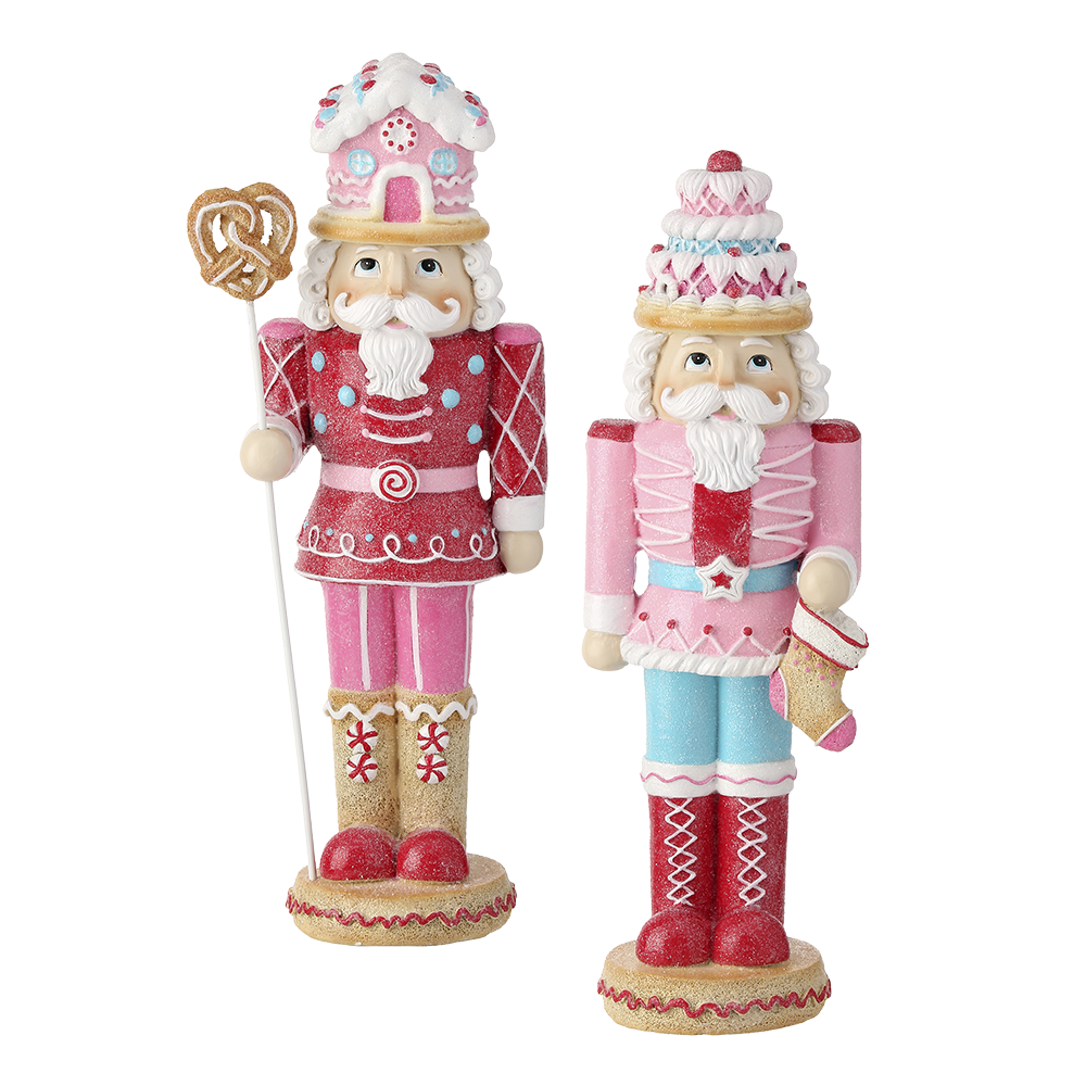 Viv! Christmas Kerstbeeld - Snoep Notenkraker - set van 2 - roze blauw - 32cm