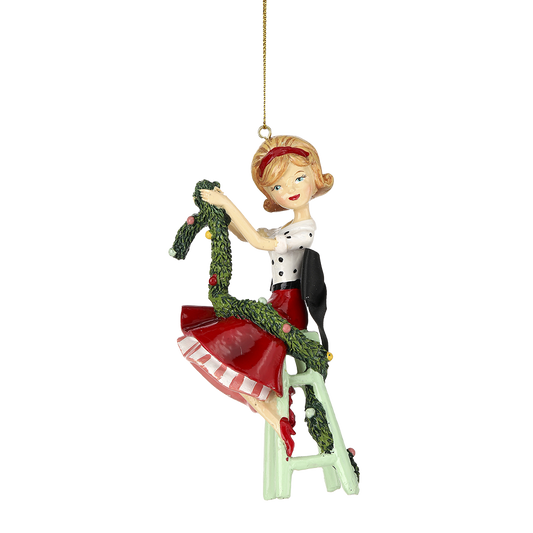 Viv! Christmas Ornament - Retro Housewife with Garland - red green - 15cm