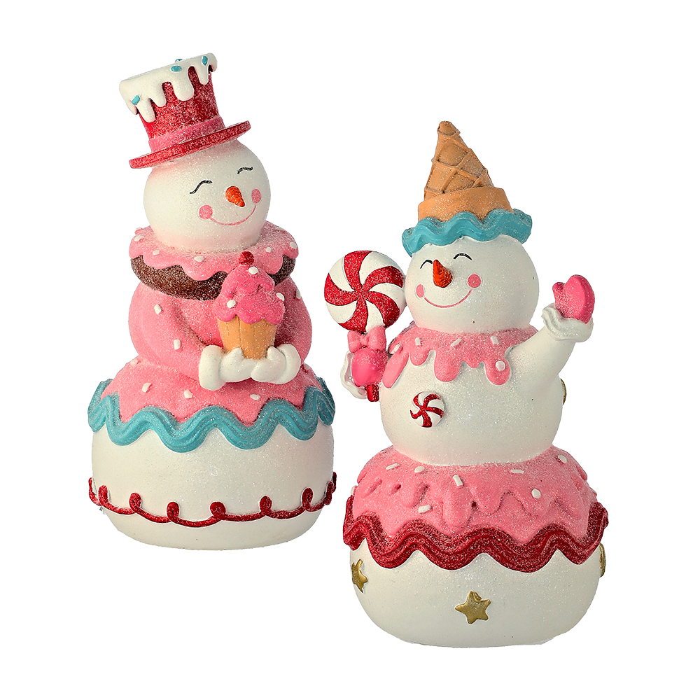 Viv! Weihnachtsstatue – Candy Snowman – 2er-Set – rosa, weiß, blau – 22 cm