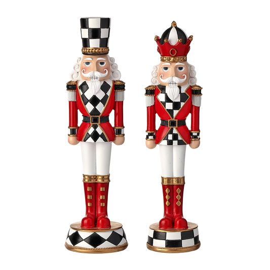 Viv! Christmas Tabletop Figure - Nutcracker on Pedestal - Set of 2 - Red White Black - 33cm