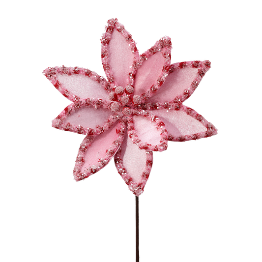 Viv! Christmas Kersttak - Poinsettia 'Kerstster' met Glitters - roze rood - 56cm