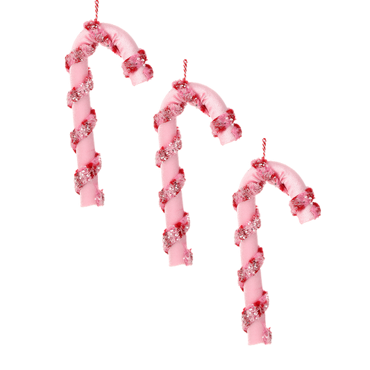 Viv! Christmas Ornament - Large Chenille Candy Canes with Glitter - Set of 3 - Pink Red - 28cm