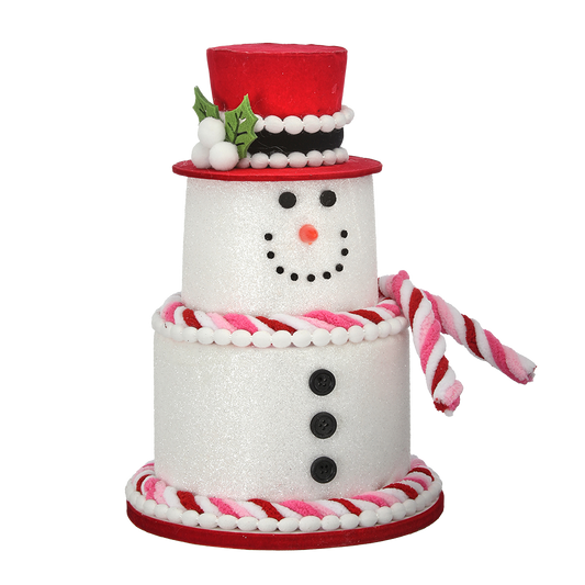 Viv! Christmas Tabletop Figure - Snowman Cake from Foam with Glitter - pink red white - 28cm