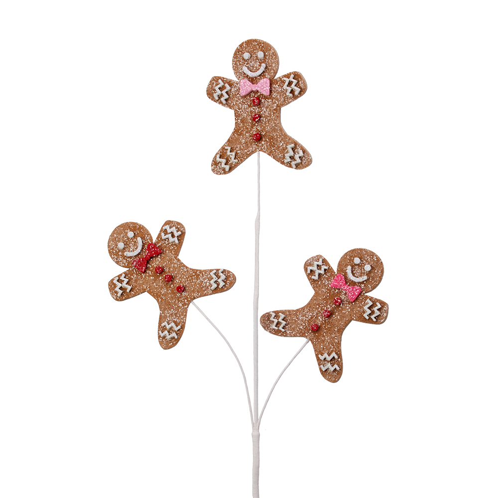 Viv! Christmas Decorative Spray - Gingerbread Men with Icing - Brown Pink Red - 71cm