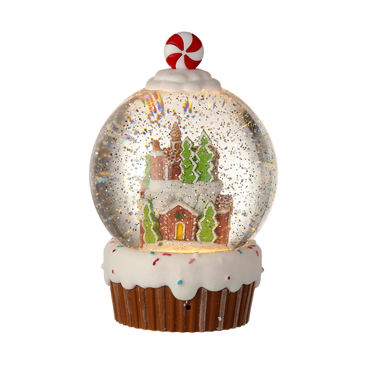 Viv! Christmas Snow Globe incl. LED - Gingerbread Castle Cupcake - automatic - brown red white - 24cm