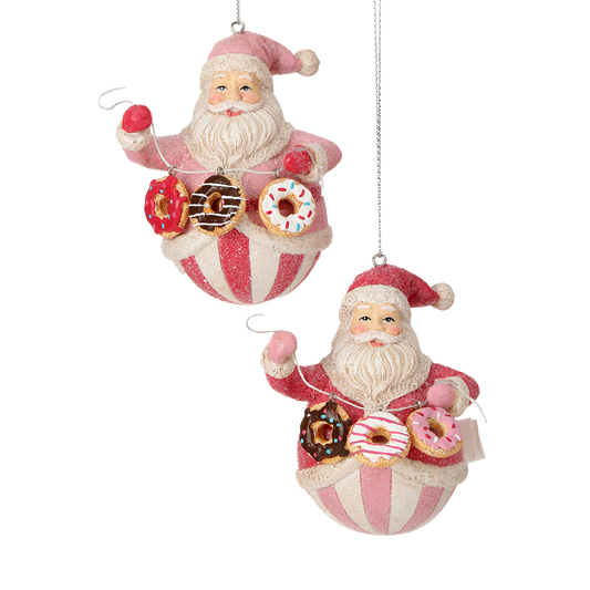 Viv! Christmas Ornament - Santa Claus with Donuts - Set of 2 - Pink Red - 10cm