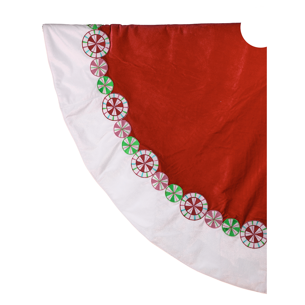 Viv! Christmas Luxury Tree Skirt - Velvet with Embroidered Peppermint Swirl Candy - Ø162cm