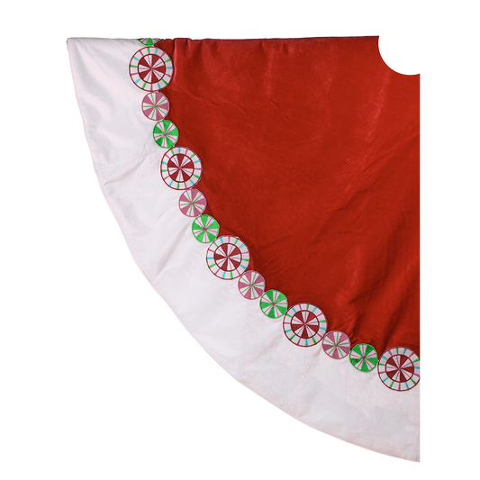 Viv! Christmas Luxury Tree Skirt - Velvet with Embroidered Peppermint Swirl Candy - Ø162cm