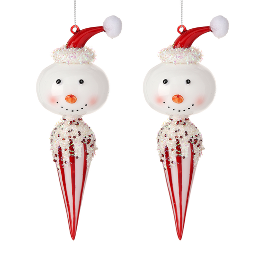 Viv! Christmas Weihnachtsanhänger - Süßigkeiten Schneemann - Set von 2 - Glas - rot weiß - 21,5cm