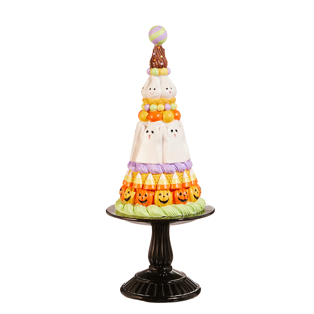 Viv! Christmas Halloween Decoratie Beeld - Grote Taart met Spookjes en Pompoenen - 51 cm