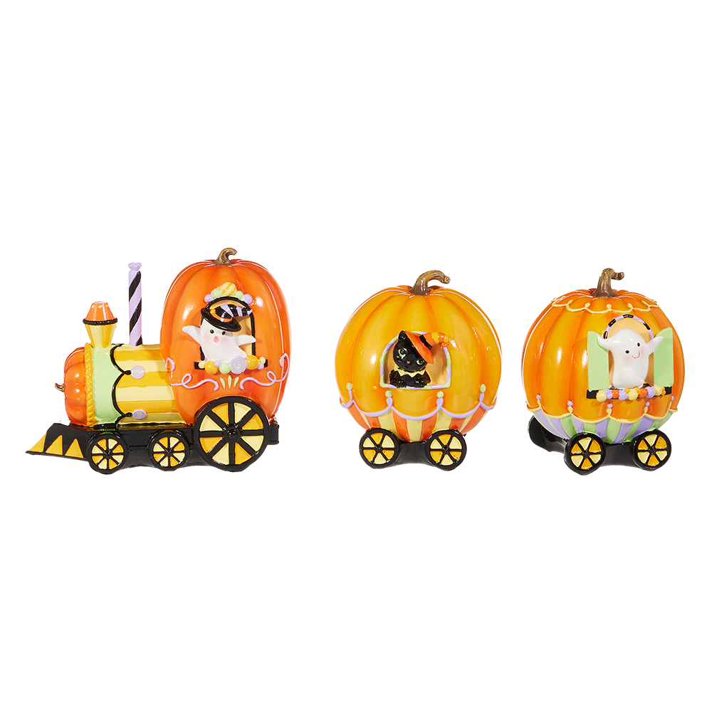 Viv! Christmas Halloween Decoratie Beeld - Snoep Trein van Pompoenen - 40 x 12 cm