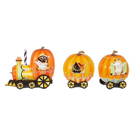 Viv! Christmas Halloween Decoratie Beeld - Snoep Trein van Pompoenen - 40 x 12 cm