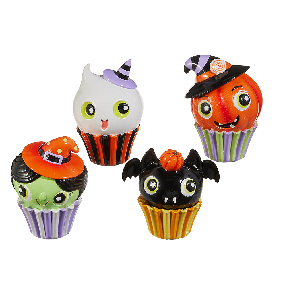 Viv! Christmas Halloween Decoratie Beeld - Cupcake Monstertjes - set van 4 - 13 cm
