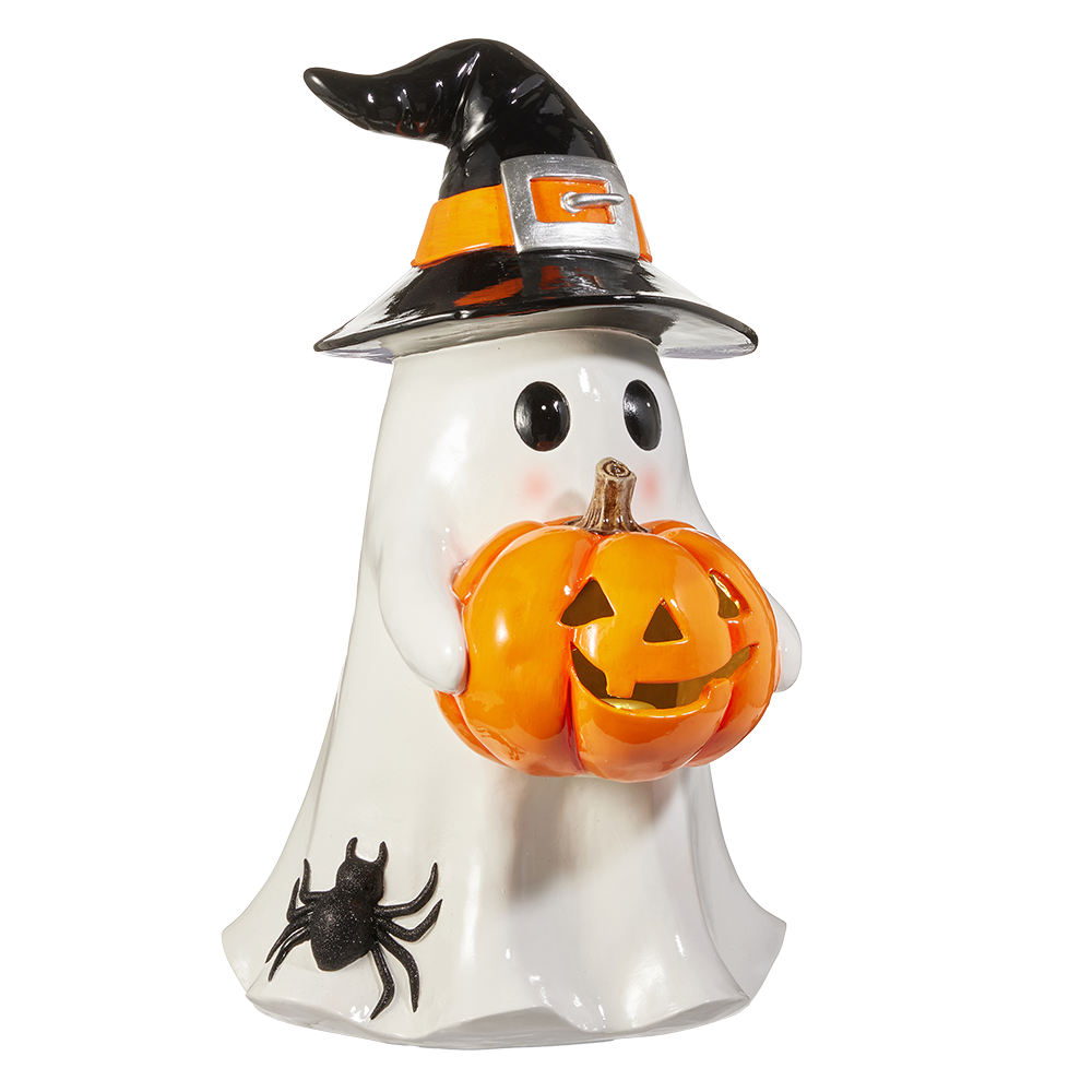 Viv! Christmas Halloween Tabletop Figurine - XL Ghost with Illuminated LED Pumpkin - 61 cm