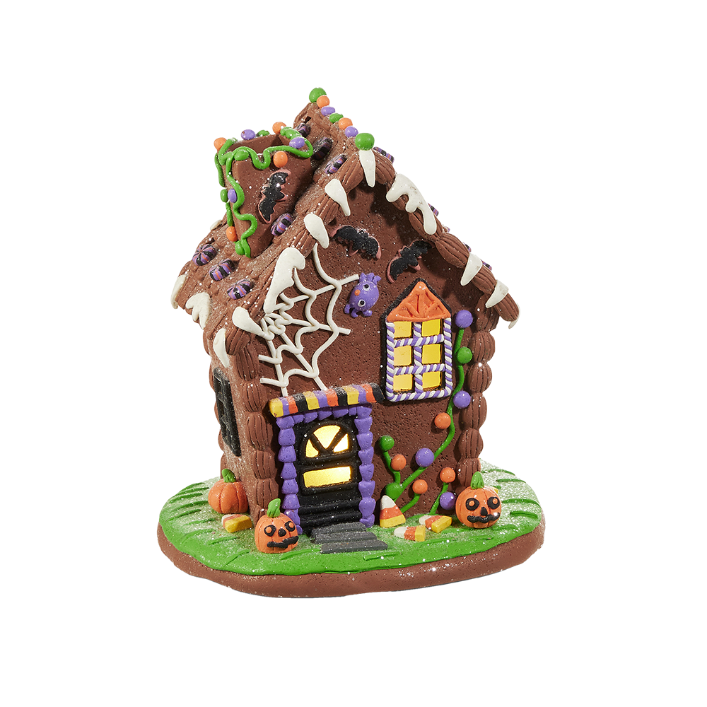 Viv! Christmas Halloween Decoratie Beeld - Bruin Gingerbread Huis van Klei incl. LED Verlichting - 24 cm