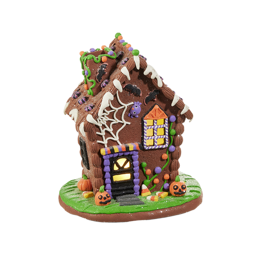 Viv! Christmas Halloween Decoratie Beeld - Bruin Gingerbread Huis van Klei incl. LED Verlichting - 24 cm