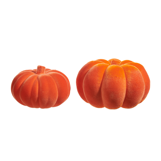 Viv! Christmas Halloween Decoratie Beeld - Oranje Geflockte Pompoenen - set van 2 - 20 cm