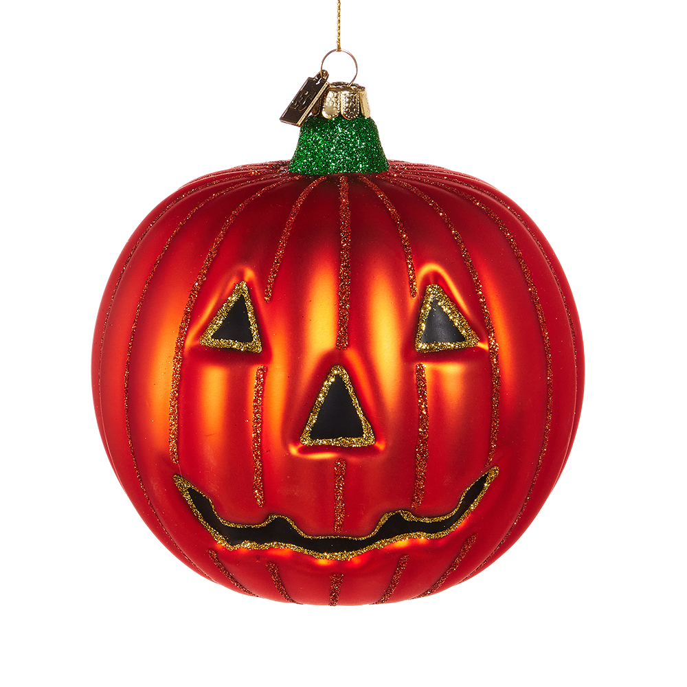 Viv! Christmas Halloween Decoration - Jack-O-Lantern Pumpkin Ornament - Glass - 13 cm