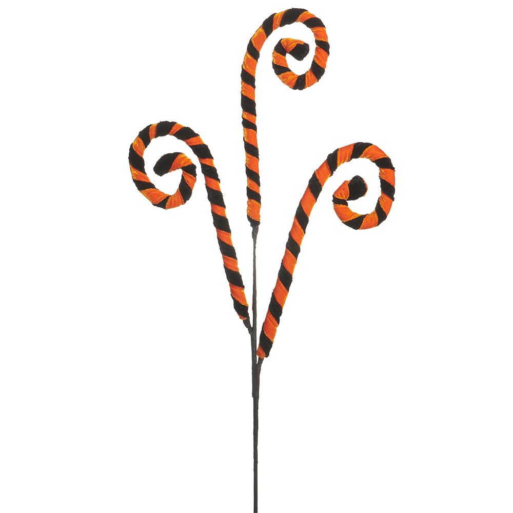 Viv! Christmas Halloween Decoratie - Gestreepte Spiraal Decoratietak - oranje zwart - 74 cm