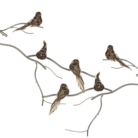 Goodwill M&G Tree Decoration - Birds Panther Print on Clip - set of 6 - brown - 14cm