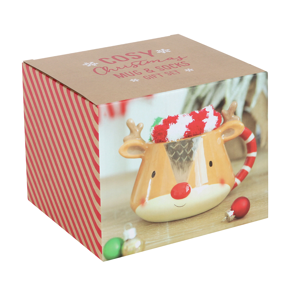 Viv! Christmas Kerstmok Cadeauset - Rudolph Rendier Mok met Kerstsokken - keramiek