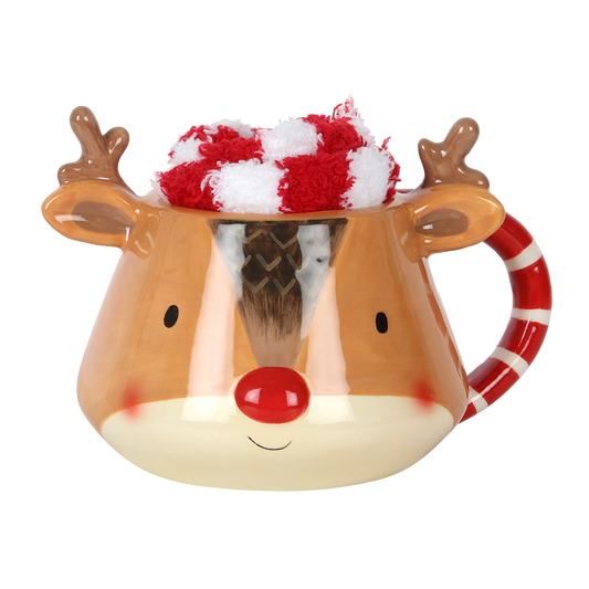 Viv! Christmas Kerstmok Cadeauset - Rudolph Rendier Mok met Kerstsokken - keramiek