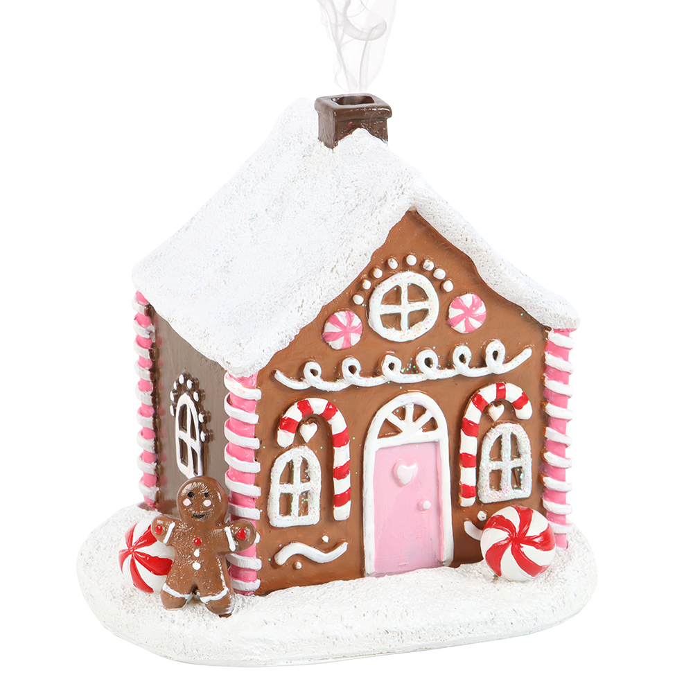 Viv! Christmas Incense Cone Burner - Pink Gingerbread House