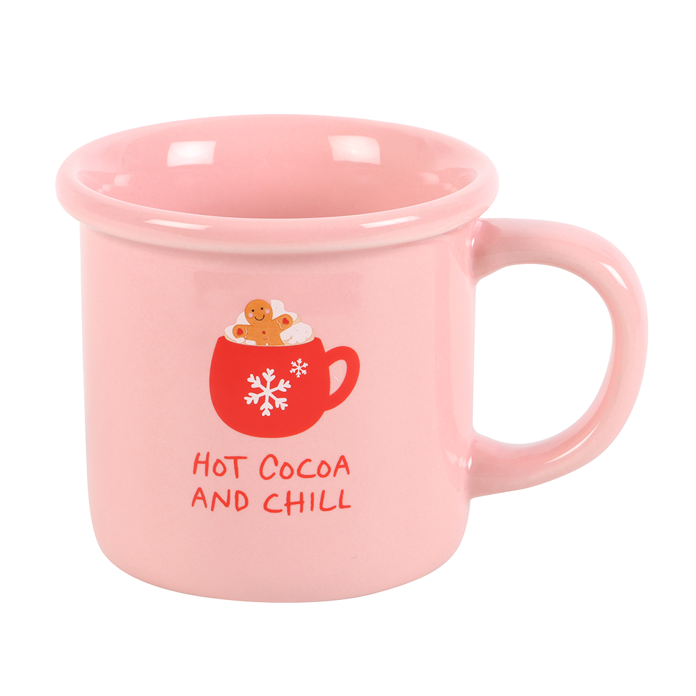 Viv! Christmas Mug - Pink Gingerbread Hot Cocoa and Chill Mug - Ceramic