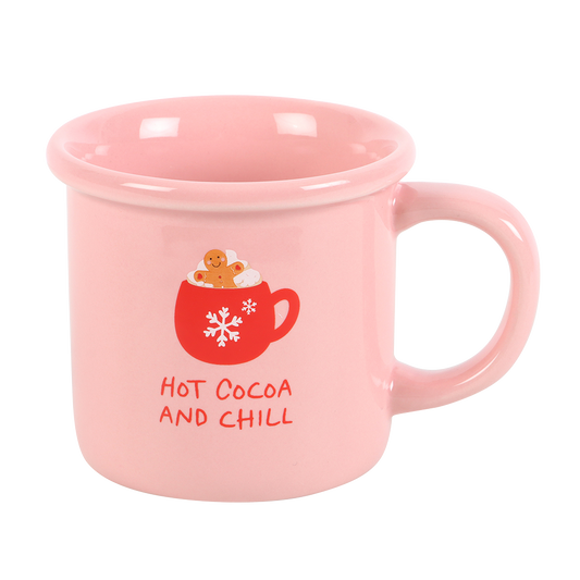 Viv! Christmas Mug - Pink Gingerbread Hot Cocoa and Chill Mug - Ceramic