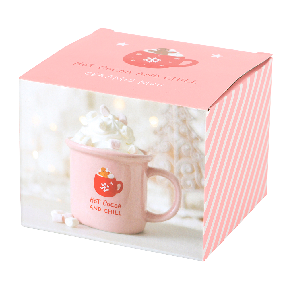 Viv! Christmas Mug - Pink Gingerbread Hot Cocoa and Chill Mug - Ceramic