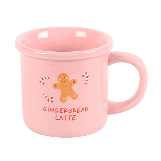 Viv! Christmas Mug - Pink Gingerbread Man Latte Mug - Ceramic