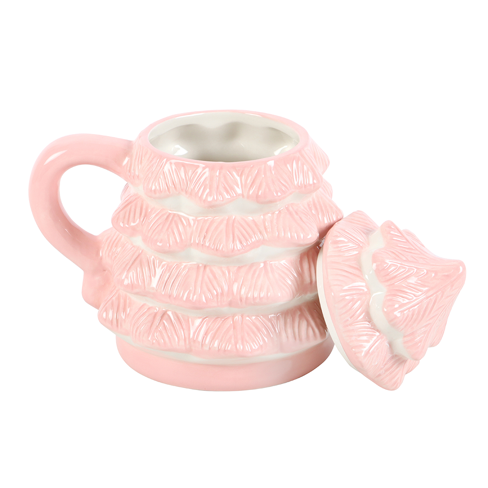 Viv! Christmas Mug with Lid - Pink Christmas Tree Mug - Ceramic