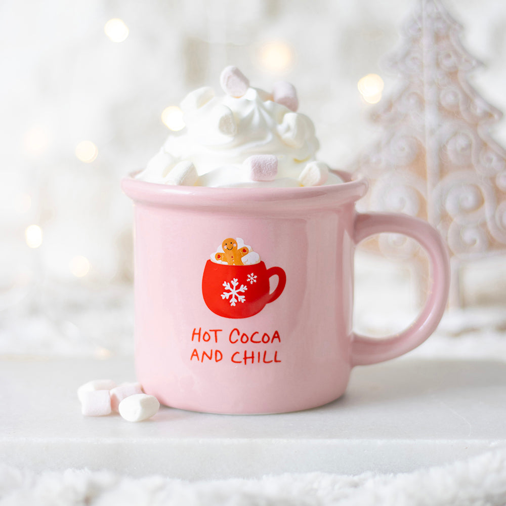 Viv! Christmas Mug - Pink Gingerbread Hot Cocoa and Chill Mug - Ceramic