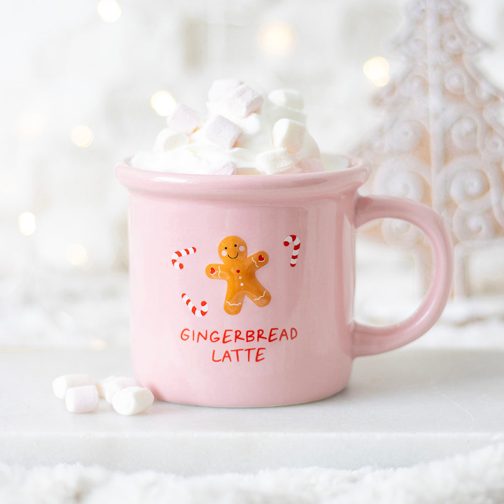 Viv! Christmas Mug - Pink Gingerbread Man Latte Mug - Ceramic
