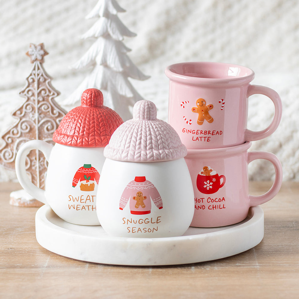 Viv! Christmas Mug - Pink Gingerbread Hot Cocoa and Chill Mug - Ceramic